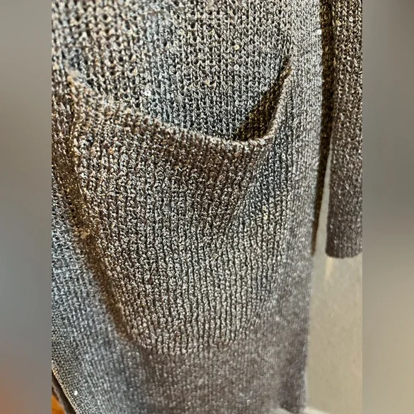 Preston & York Elegant Shimmering Women's Gray Open-Front Sweater Medium - Picture 5 of 6